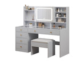 5-Drawer Dressing Table Set with Shelves and Hooks Dressing Table with Power Strip LED Three-Tone 00957000