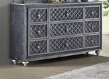 ZUN 1pc Glam 9-Drawer Dresser w Tempered Glass Top Velvet Tufted Drawer Front Faux Crystal Drawer Knobs B011P228579