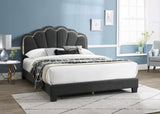 1pc Queen Size Bed Charcoal Wool Fabric Floral Design Headboard w LED Fully Upholstered Platform B011P238975