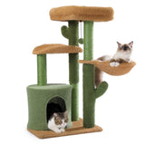 ZUN Cactus Cat Tree Cat Tower with Sisal Covered Scratching Post, Cozy Condo, Plush Perches and Fluffy 93247813