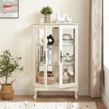 2 Doors Curio Cabinet with Tempered Glass Doors, Curio Cabinets with Mirrored Back Panel and W2275P178894