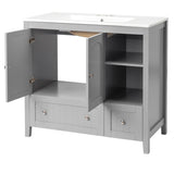 Grey MDF Lacquered Double Door & 2-Drawer Bathroom Vanity Cabinet with Decorative Molding 06351228