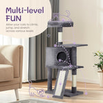 ZUN 47 inch Cat Tree Cat Tower for Indoor Cats, Cat House with Padded Platform Bed, Toy Ball, Large Cozy 28538709