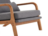 High Back Solid Wood Armrest Backrest Iron Frame Linen Indoor Leisure Chair Dark Grey 26834411