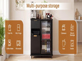 Fluted Coffee Bar Cabinet with Mini Fridge Space & Charging Station, Home Bar Cabinet with Hidden W2917P517152