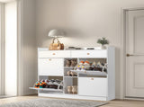 4 Drawers 2 Drawers with Top Baffle Shoe Cabinet Particle Board 128*25*107cm White 41329802