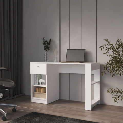 ZUN Sun City Computer Desk with a Drawer and Open Storage, White B128P263729