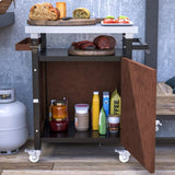 Outdoor Grill Cart with Stainless Steel Tabletop, Storage, Patio Kitchen Island with Wheels, Hooks, W1422P212119