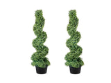 2 Pack 122cm Artificial Boxwood Spiral Topiary with Replacement Leaves 30075914