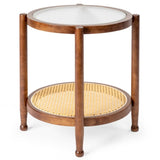 19.7in Rattan Coffee with Glass Top, Small Round End, Boho Style Side Sofa End 82239146