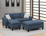 ZUN Reversible 3pc Sectional Sofa Set Navy Tufted Polyfiber Wood Legs Chaise Sofa Ottoman Pillows B01149073