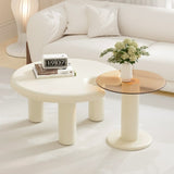 Circular Beige Cream Coffee Table Set Easy Assembly for Living Room W3081P254978