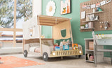 Wood Full Size Car Bed with Pillow, Ceiling Cloth and LED, Natural WF309289AAM
