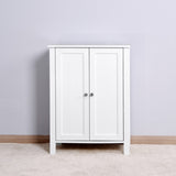 Bathroom Floor Storage Cabinet with Double Door Adjustable Shelf, White W40914886