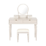 Luxury Vanity Desk with Round Mirror,Height-Adjustable, Stylish Dressing Table Set, 4 Drawers & N844P262897C