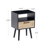 ZUN 15.75" Rattan End table with drawer and solid wood legs, Modern nightstand, side table for living W126573107