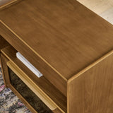 Mid Century Modern Nightstand Charging Station & Outlet Hole & 2 Drawers, Farmhouse End Table W1801P303392