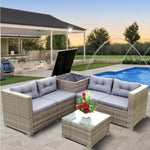 ZUN 4 Piece Patio Sectional Wicker Rattan Outdoor Furniture Sofa Set with Storage Box Grey 65994136