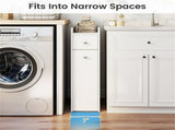 Slim Bathroom Storage Cabinet with Caster Drawer, Raised Edge Top Shelf Anti-Fall Organizer-White 00552411