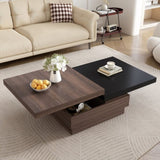 ZUN U-Can Rotatable Top Coffee Table, Modern Square Coffee Table with Wood Grain N724P195145B