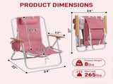 4-Position Backpack Beach Chair with Aluminum Frame, Wooden Armrests, Pillow and Pockets, Red Stripe 60874758