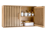 Natural 2-Tier Wall Mounted Bathroom Cabinet with Slatted Doors, 60.9620.3250.8cm Adjustable 46749699