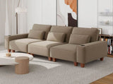 Khaki Chenille Deep Seat 3-Seater Sofa with Brushed Stainless Steel Cup Holders and 3 Decorative 41013323