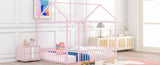 ZUN Full Size Metal Bed House Bed Frame with Fence, for Kids, Teens, Girls, Boys,Pink MF304787AAH