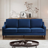 Modern 3 Person seat Sofa Couch with Scooped Armrest/Wood legs,Upholstered Velvet 3-seat Sofa with W2186P143471