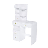 White dressing table, mirror and LED light, 5-drawer dressing table, movable and hidden mirror, W2700P297924
