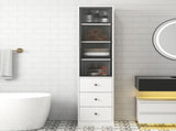 70.87" H Tall Bathroom Storage with 1 glass Door and 3 Drawer, Narrow Storage Unit, Floor W331P298186