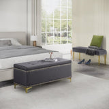 Large Storage Benches Set, Nailhead Trim 2 in 1 Combination Benches, Tufted Velvet Benches with Gold W1420104348
