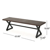 Outdoor Aluminum Dining Bench with Steel Frame, Brown / Black 61625.00BBRNMP1