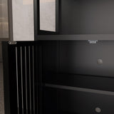 Black bamboo storage cabinet, separate bathroom cabinet with 2 doors, floor cabinet organizer for W2207P327620