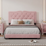 Full Size Upholstered Bed Frame with Rivet Design, Modern Velvet Platform Bed with Tufted WF317301AAH