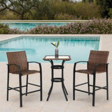3 Pieces Outdoor Bar Stools Set,Rattan Bar Chairs,with glass table top, Wicker Bar Stools for W640P256895