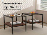 Set of 2 Rectangle End Table, Tempered Glass Tabletop with MDF layer, Modern Table for Living Room , W241P184249