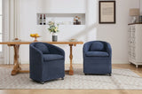 059-Set of 1 Chenille Fabric Dining Armchair With Back Cushion and Universal Wheels,Blue W527P242556