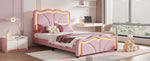 ZUN Twin Size Upholstered Platform Bed with Curve Shaped and Height-adjustbale Headboard,LED Light WF323748AAH