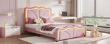 Twin Size Upholstered Platform Bed with Curve Shaped and Height-adjustbale Headboard,LED Light WF323748AAH