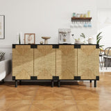 ZUN 2 Door Buffet Sideboard with Adjustable Shelves ,Storage Cabinet with Natural Seaweed Decor Doors W688P196193