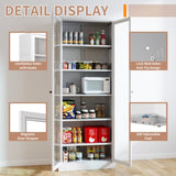 Metal Kitchen Pantry - 72" Tall Storage with 5 Adjustable Shelves, White Freestanding T2398P350189