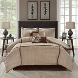 7 Piece Faux Suede Comforter Set Beige Cal King B03596756