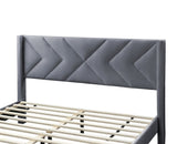 Elegant Modern Gray Velvet Upholstered Queen Size Bed Clean Lines Design Headboard 1pc Bedframe B011P238925