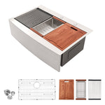 ZUN 33x22x10"Farmhouse Apron Single Bowl Stainless Steel Kitchen Sink with Workstation W2898P228904