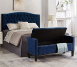 Upholstered Tufted Button Storage Bench with nails trim,Entryway Living Room Soft Padded Seat with W2186139088