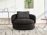 30"W Modern Round 360&deg Swivel Barrel Accent Chair with Pillow, Chenille Upholstered Comfy Barrel W3118P384514