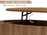 Fluted Lift Top Coffee Table with Hidden Compartment, Wooden Center Table, Modern Oval Lift Tabletop W2641P449066