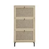 Rattan 3 Door Shoe Rack, Freestanding Modern Shoe Storage Cabinet, for Entryway W688P211253