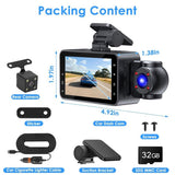 3 Channel Dash Cam for Cars, 1080P Full HD Front Camera with 480P Interior & Rear 45818878